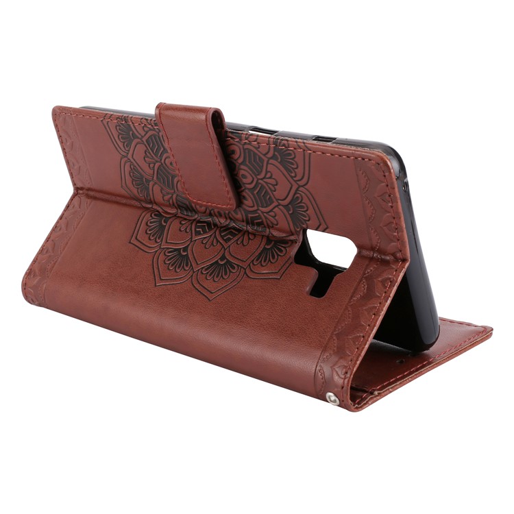 Imprinted Mandala Pattern Leather Wallet Mobile Phone Shell for Samsung Galaxy A8+ (2018) - Coffee-5