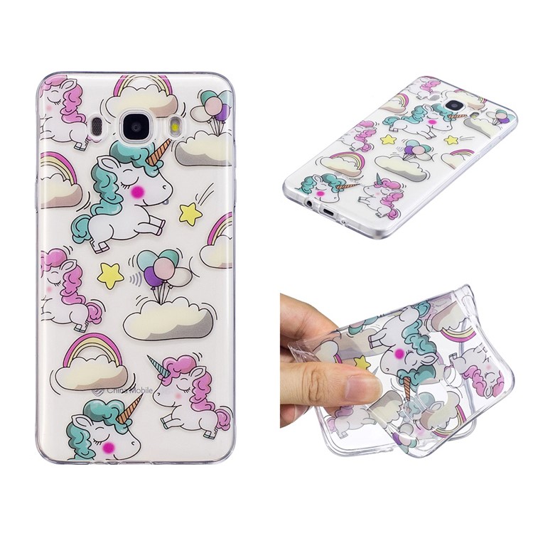 For Samsung Galaxy J7 (2016) J710 Pattern Printing IMD TPU Back Lightweight Case - Cloud and Unicorn-1