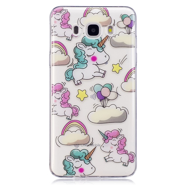 For Samsung Galaxy J7 (2016) J710 Pattern Printing IMD TPU Back Lightweight Case - Cloud and Unicorn-2