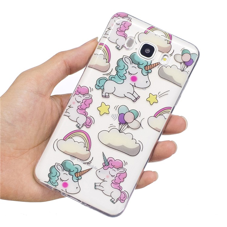 For Samsung Galaxy J7 (2016) J710 Pattern Printing IMD TPU Back Lightweight Case - Cloud and Unicorn-6