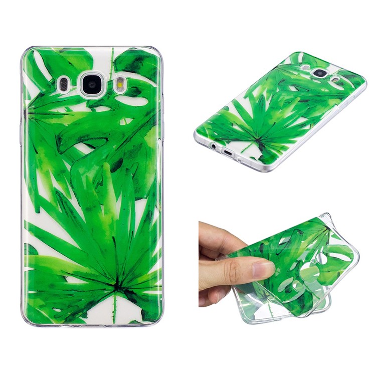 For Samsung Galaxy J7 (2016) J710 Pattern Printing IMD TPU Protective Cover - Green Leaves-1