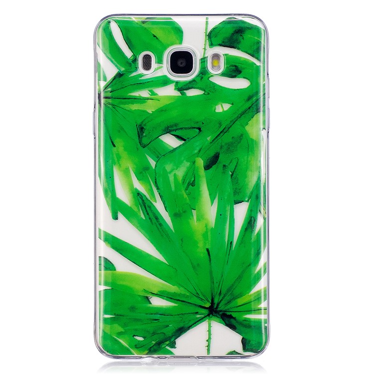 For Samsung Galaxy J7 (2016) J710 Pattern Printing IMD TPU Protective Cover - Green Leaves-2
