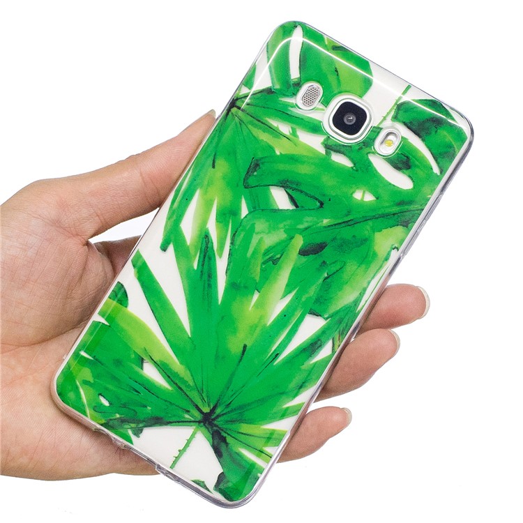 For Samsung Galaxy J7 (2016) J710 Pattern Printing IMD TPU Protective Cover - Green Leaves-6