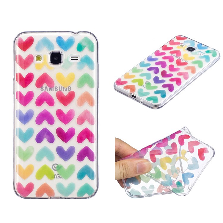 Patterned IMD Soft TPU Back Cover for Samsung Galaxy J3 (2016) / J3 - Colorful Hearts-1