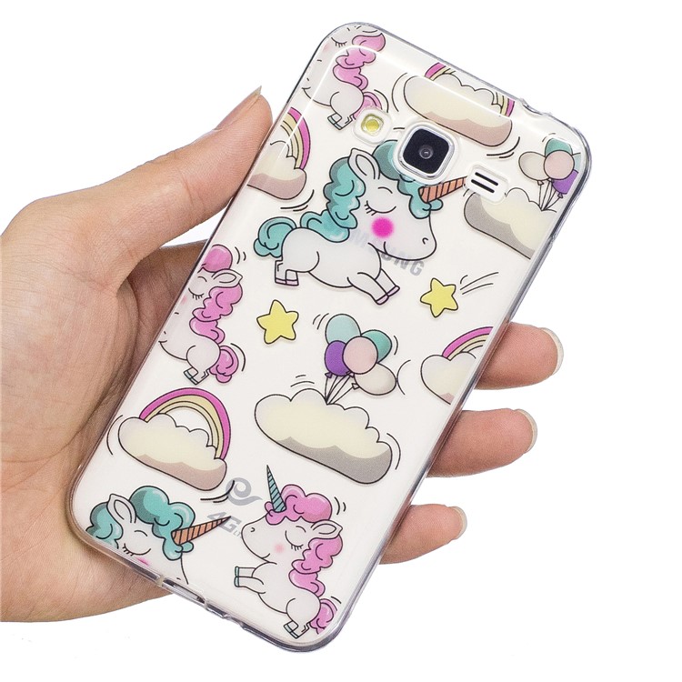Patterned IMD Soft TPU Back Shell for Samsung Galaxy J3 (2016) / J3 - Shy Unicorns-6