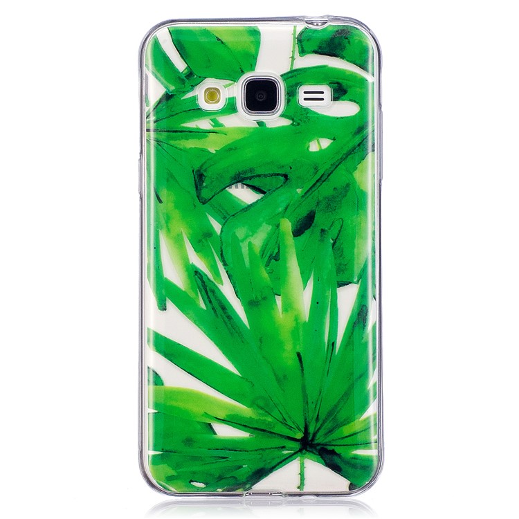 Pattern Printing IMD Soft TPU Phone Case for Samsung Galaxy J3 (2016) / J3 - Green Leaves-2