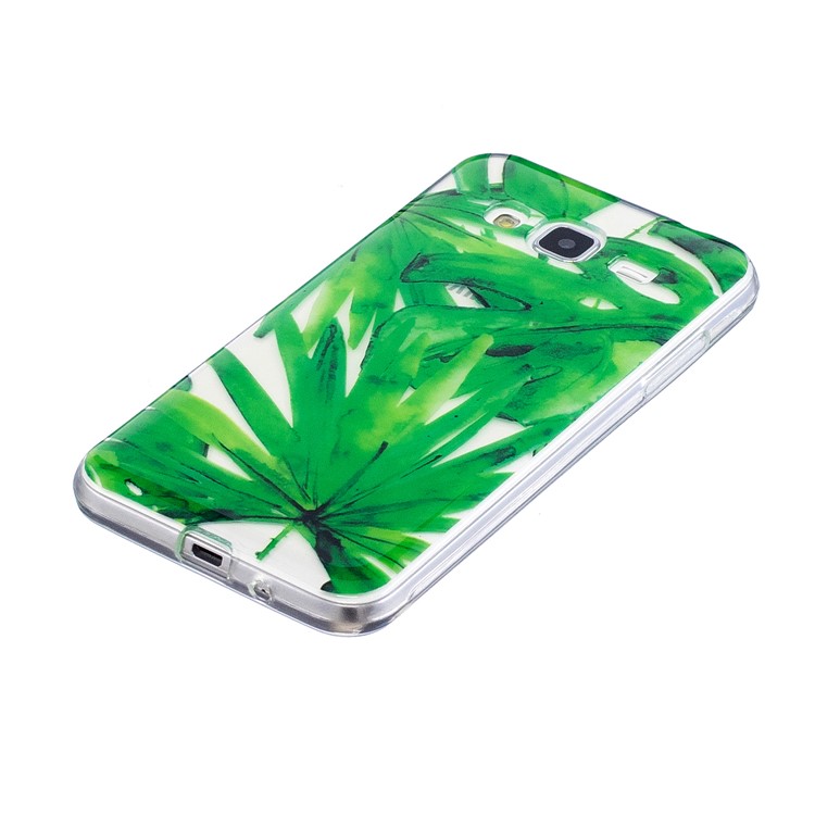 Pattern Printing IMD Soft TPU Phone Case for Samsung Galaxy J3 (2016) / J3 - Green Leaves-3