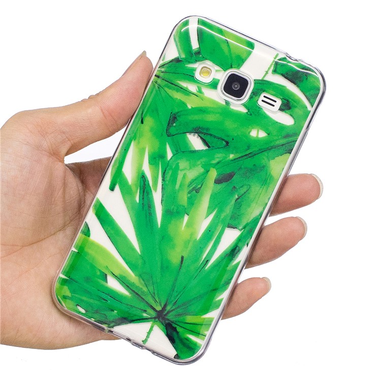 Pattern Printing IMD Soft TPU Phone Case for Samsung Galaxy J3 (2016) / J3 - Green Leaves-6