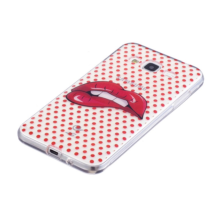 Pattern Printing IMD Soft TPU Phone Shell for Samsung Galaxy J3 (2016) / J3 - Red Lips-3