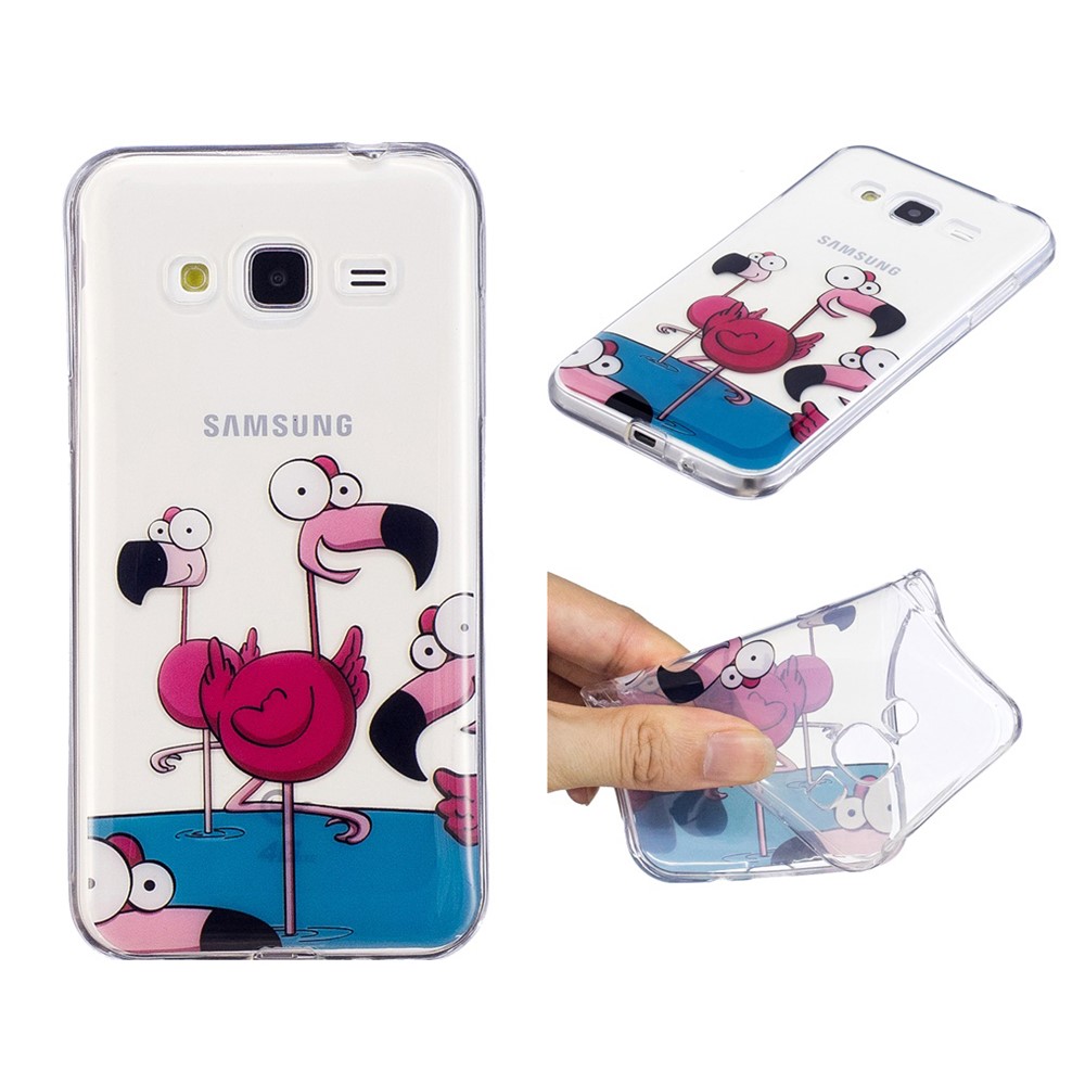 Patterned IMD Soft TPU Mobile Cover for Samsung Galaxy J3 (2016) / J3 - Cartoon Flamingos-1
