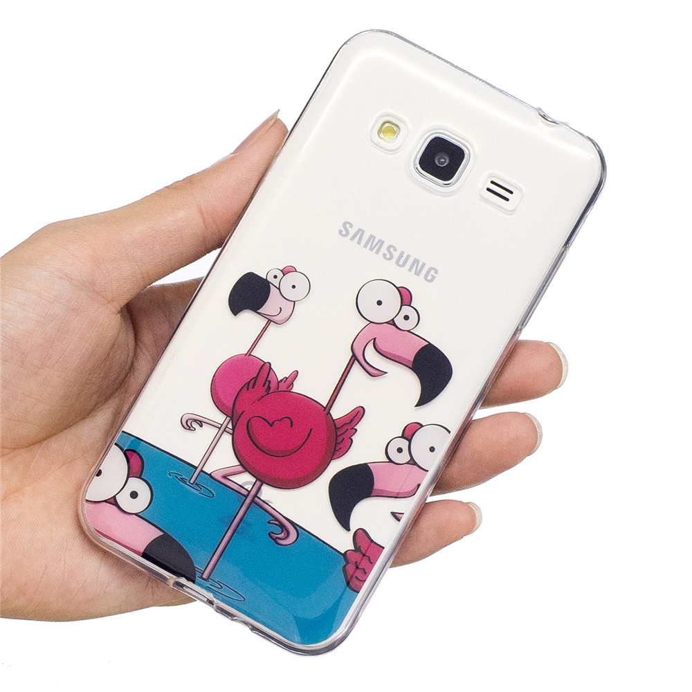 Patterned IMD Soft TPU Mobile Cover for Samsung Galaxy J3 (2016) / J3 - Cartoon Flamingos-6