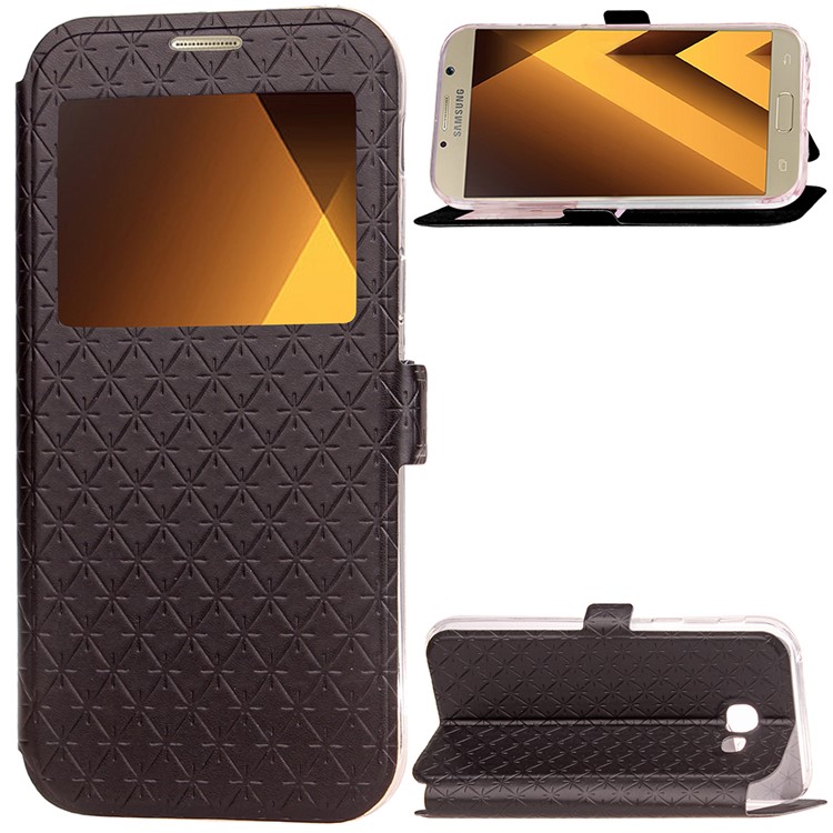 Rhombus View Window Leather Stand Case for Samsung Galaxy A3 (2017) A320 - Black-1