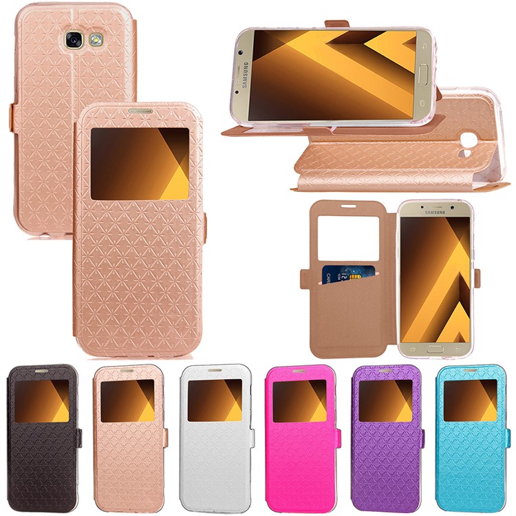 Rhombus View Window Leather Stand Case for Samsung Galaxy A3 (2017) A320 - Black-8