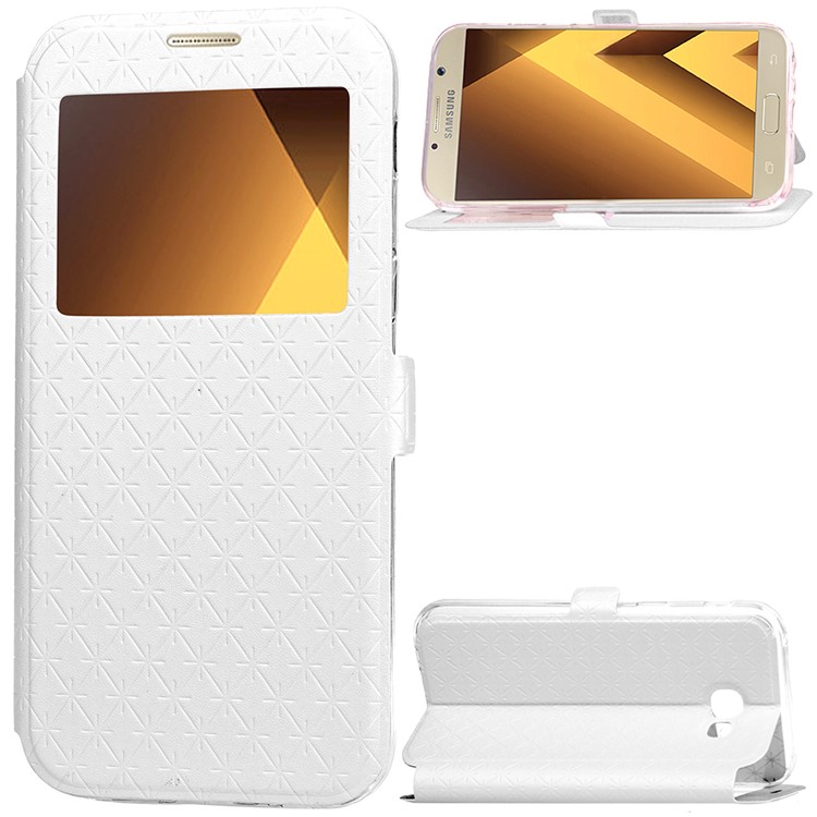 Rhombus View Window Leather Stand Cover for Samsung Galaxy A3 (2017) A320 - White-1