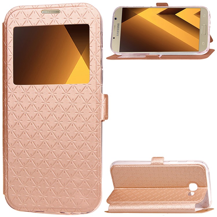 Rhombus View Window PU Leather Card Holder Case for Samsung Galaxy A3 (2017) A320 - Rose Gold-1