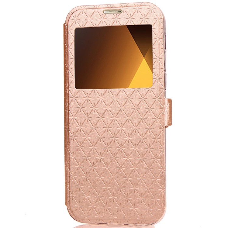 Rhombus View Window PU Leather Card Holder Case for Samsung Galaxy A3 (2017) A320 - Rose Gold-7