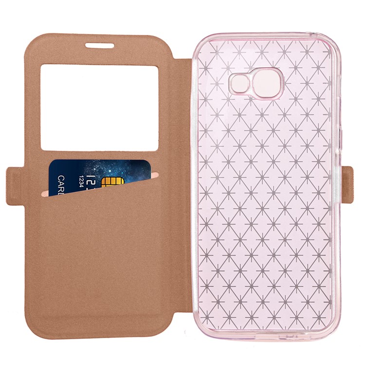 Rhombus View Window PU Leather Card Holder Case for Samsung Galaxy A3 (2017) A320 - Rose Gold-9