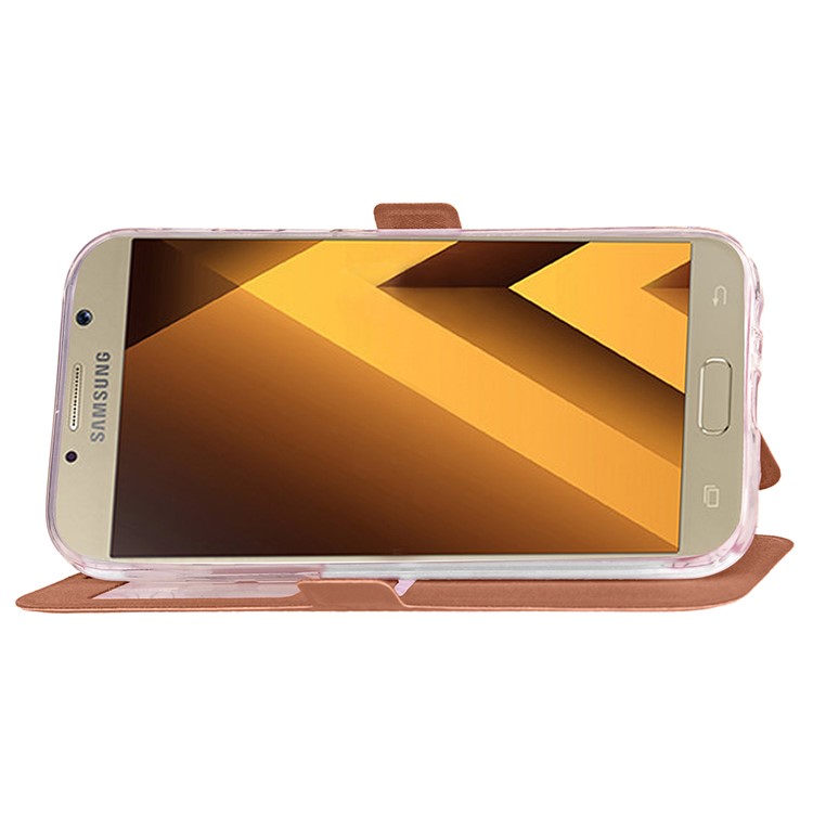 Rhombus View Window PU Leather Card Holder Case for Samsung Galaxy A3 (2017) A320 - Rose Gold-11