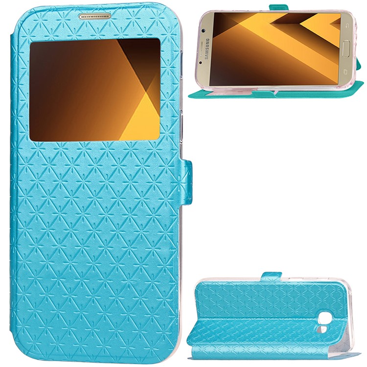 Rhombus View Window Leather Case with Stand for Samsung Galaxy A3 (2017) A320 - Blue-1