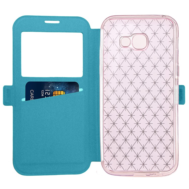 Rhombus View Window Leather Case with Stand for Samsung Galaxy A3 (2017) A320 - Blue-9