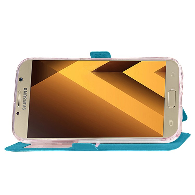 Rhombus View Window Leather Case with Stand for Samsung Galaxy A3 (2017) A320 - Blue-11