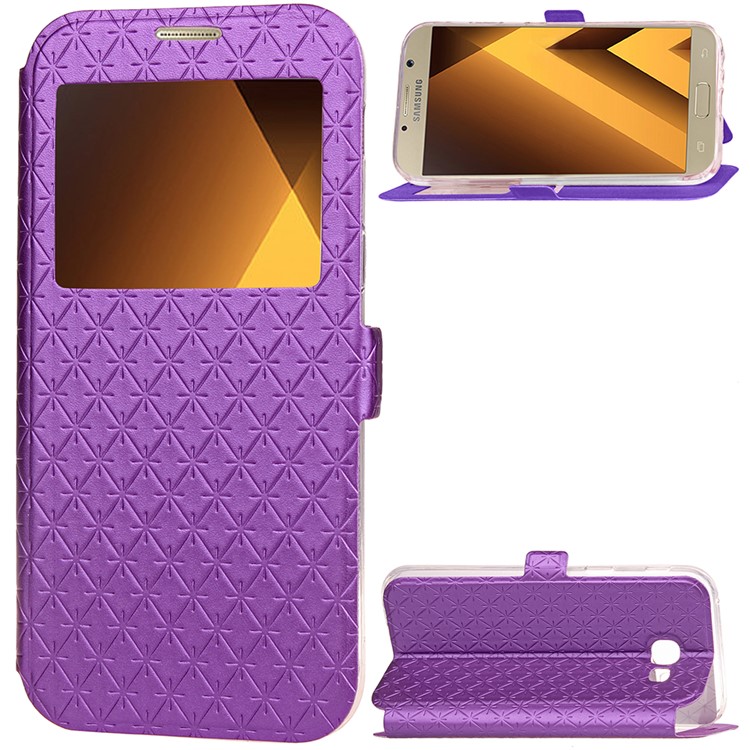 Rhombus View Window Leather Cover with Stand for Samsung Galaxy A3 (2017) A320 - Purple-1