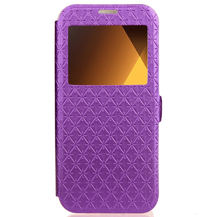 Rhombus View Window Leather Cover with Stand for Samsung Galaxy A3 (2017) A320 - Purple-2