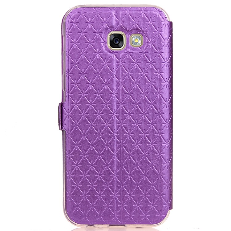 Rhombus View Window Leather Cover with Stand for Samsung Galaxy A3 (2017) A320 - Purple-3