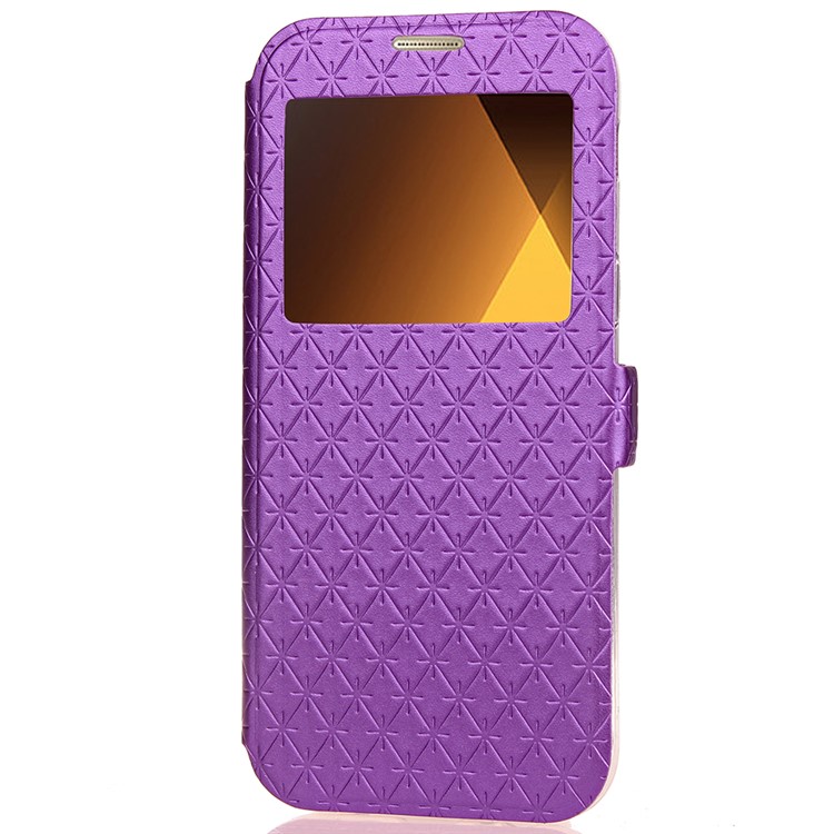 Rhombus View Window Leather Cover with Stand for Samsung Galaxy A3 (2017) A320 - Purple-4