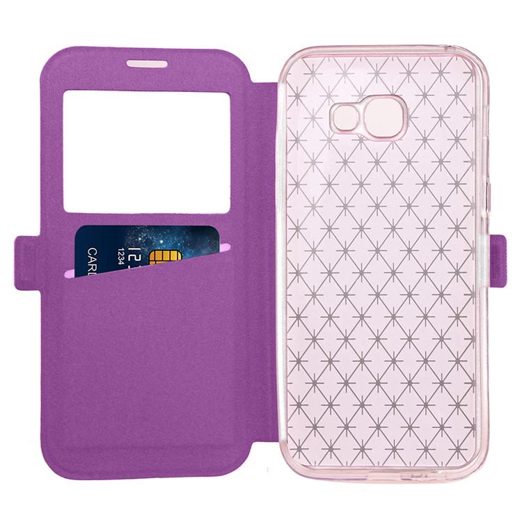 Rhombus View Window Leather Cover with Stand for Samsung Galaxy A3 (2017) A320 - Purple-5