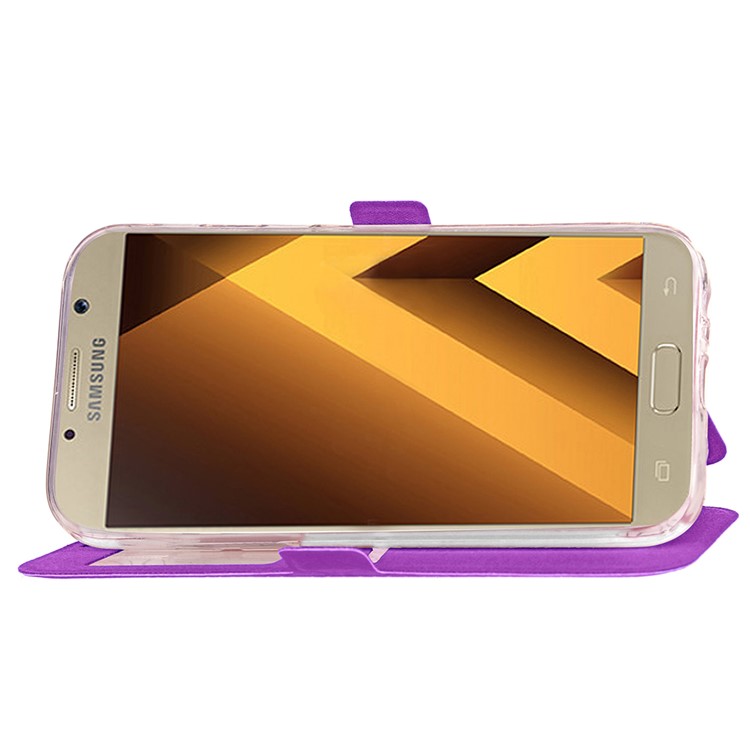 Rhombus View Window Leather Cover with Stand for Samsung Galaxy A3 (2017) A320 - Purple-6
