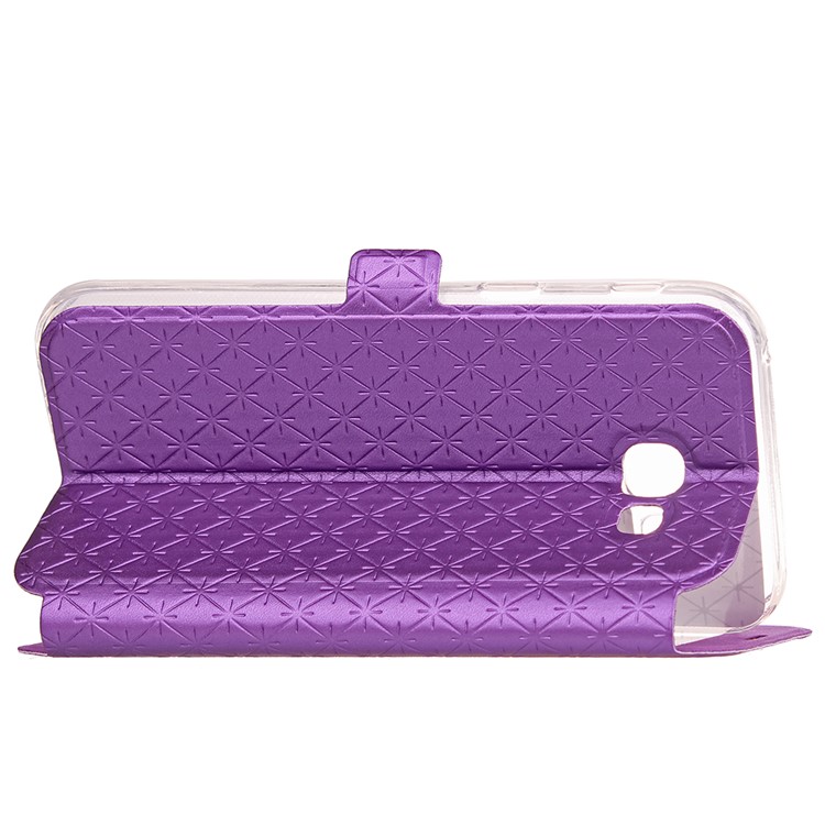 Rhombus View Window Leather Cover with Stand for Samsung Galaxy A3 (2017) A320 - Purple-7