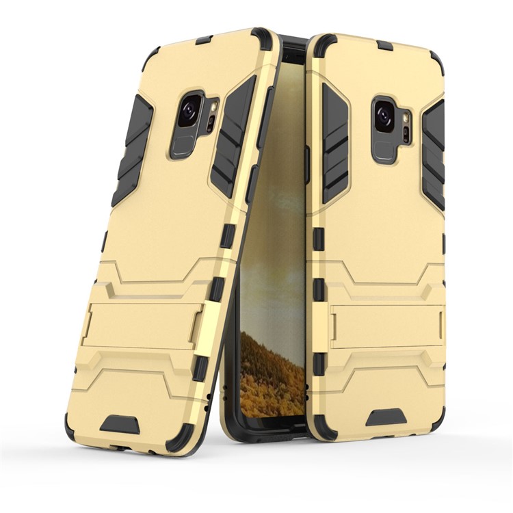 Cool Guard Kickstand PC TPU Combo Phone Cover for Samsung Galaxy S9 G960 - Gold-1