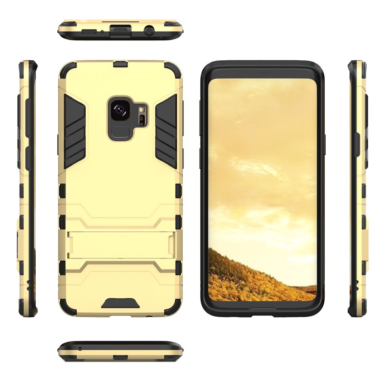 Cool Guard Kickstand PC TPU Combo Phone Cover for Samsung Galaxy S9 G960 - Gold-3