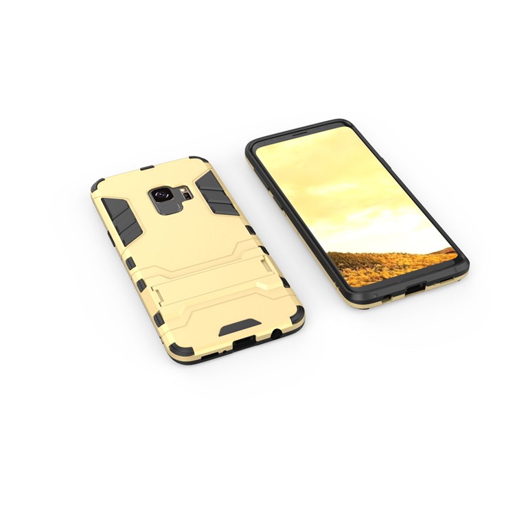 Cool Guard Kickstand PC TPU Combo Phone Cover for Samsung Galaxy S9 G960 - Gold-5