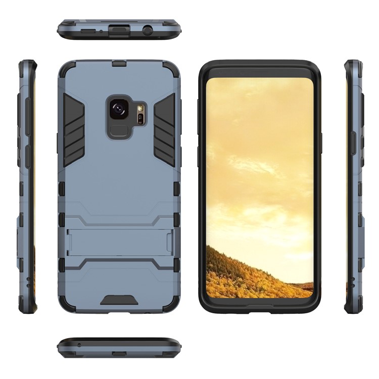 Cool Garde PC TPU Hybride Boîtier Mobile Avec Béquille Pour Samsung Galaxy S9 G960 - Bleu Foncé-3