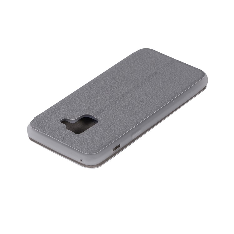 Litchi Texture Leather Stand Card Slot Mobile Cover for Samsung Galaxy A8 (2018) - Grey-11