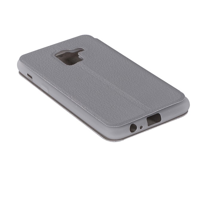 Litchi Texture Leather Stand Card Slot Mobile Cover for Samsung Galaxy A8 (2018) - Grey-12