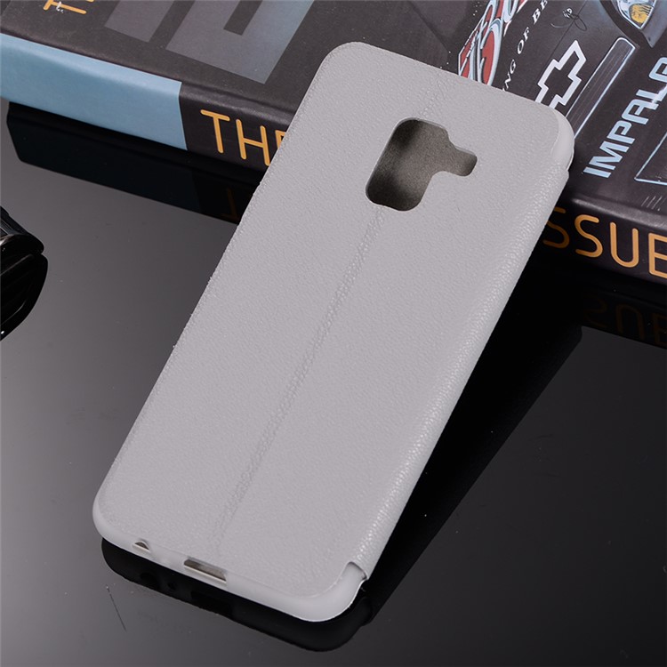 Litchi Texture Leather Stand Card Slot Mobile Cover for Samsung Galaxy A8 (2018) - Grey-3