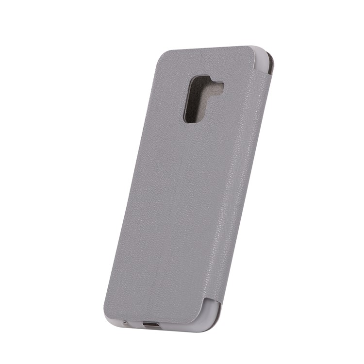 Litchi Texture Leather Stand Card Slot Mobile Cover for Samsung Galaxy A8 (2018) - Grey-5