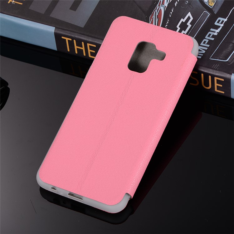 Litchi Texture Leather Stand Card Holder Flip Cover for Samsung Galaxy A8 (2018) - Rose-3