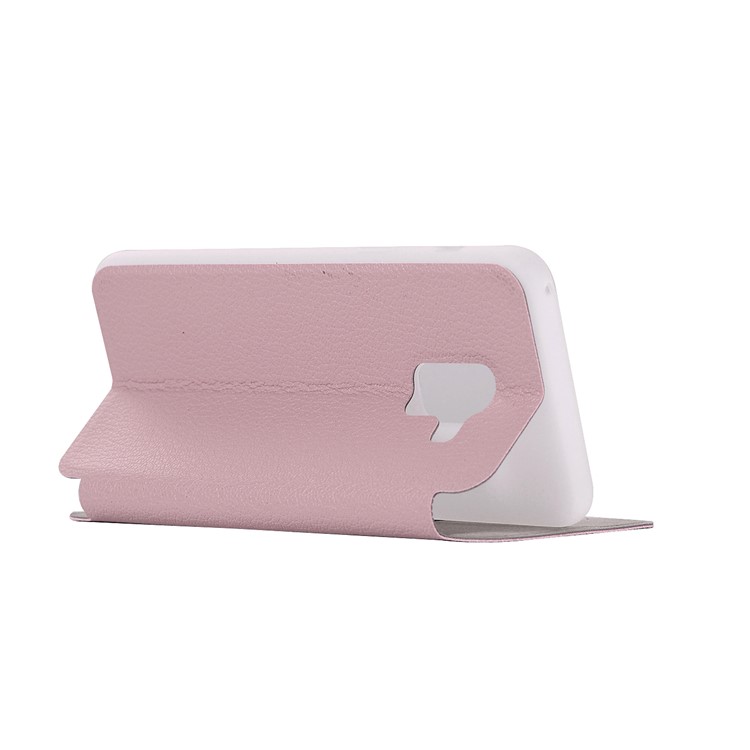 Litchi Texture Leather Stand Card Slot Phone Casing for Samsung Galaxy A8 (2018) - Pink-6
