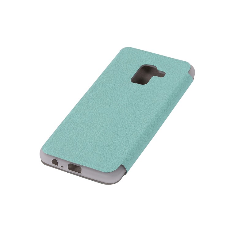 Litchi Texture Leather Stand Card Slot Mobile Shell for Samsung Galaxy A8 (2018) - Cyan-10