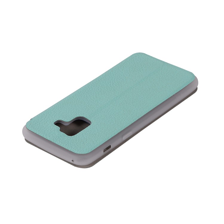 Litchi Texture Leather Stand Card Slot Mobile Shell for Samsung Galaxy A8 (2018) - Cyan-11