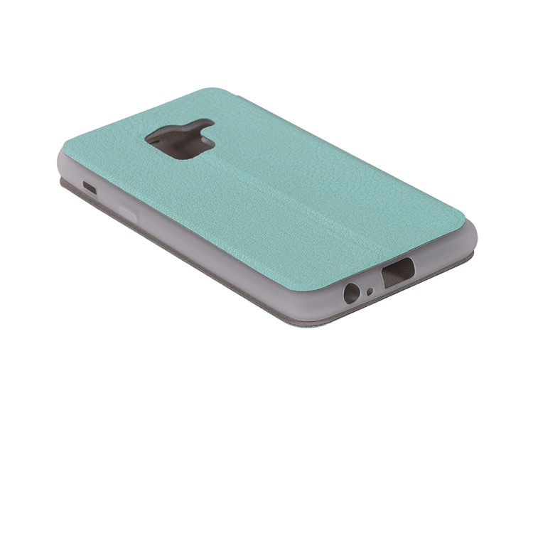 Litchi Texture Leather Stand Card Slot Mobile Shell for Samsung Galaxy A8 (2018) - Cyan-12