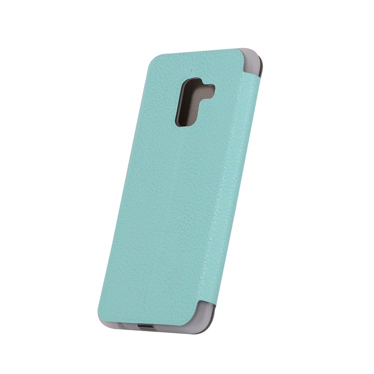 Litchi Texture Leather Stand Card Slot Mobile Shell for Samsung Galaxy A8 (2018) - Cyan-5