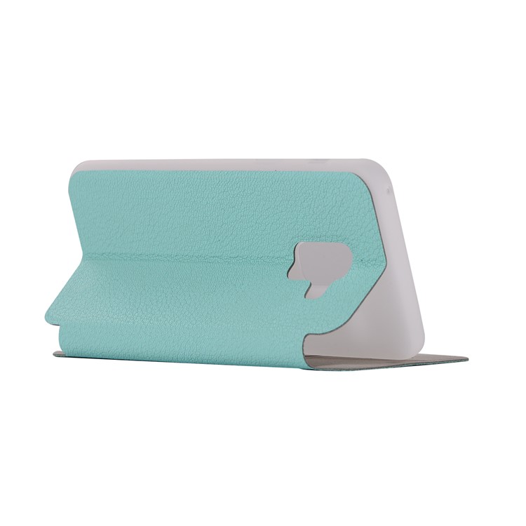 Litchi Texture Leather Stand Card Slot Mobile Shell for Samsung Galaxy A8 (2018) - Cyan-6
