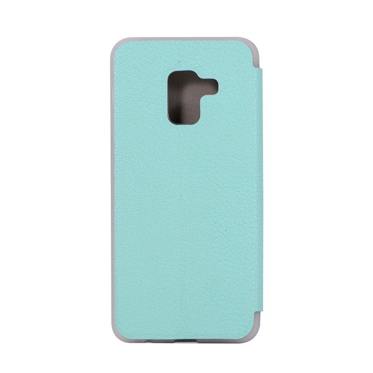 Litchi Texture Leather Stand Card Slot Mobile Shell for Samsung Galaxy A8 (2018) - Cyan-8
