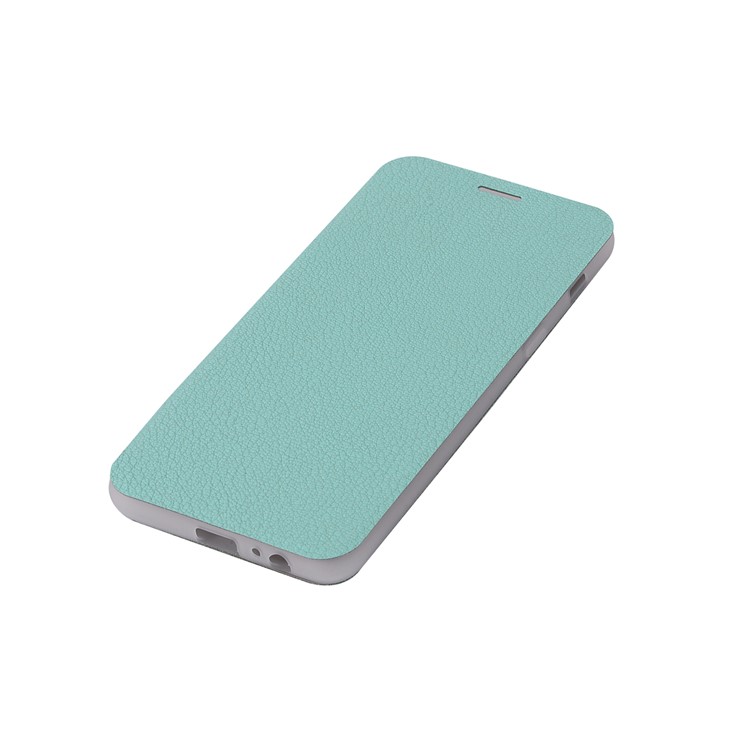 Litchi Texture Leather Stand Card Slot Mobile Shell for Samsung Galaxy A8 (2018) - Cyan-9