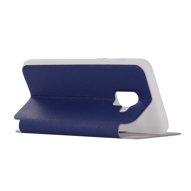Litchi Texture Leather Stand Card Holder Cell Phone Case for Samsung Galaxy A8 (2018) - Dark Blue-6